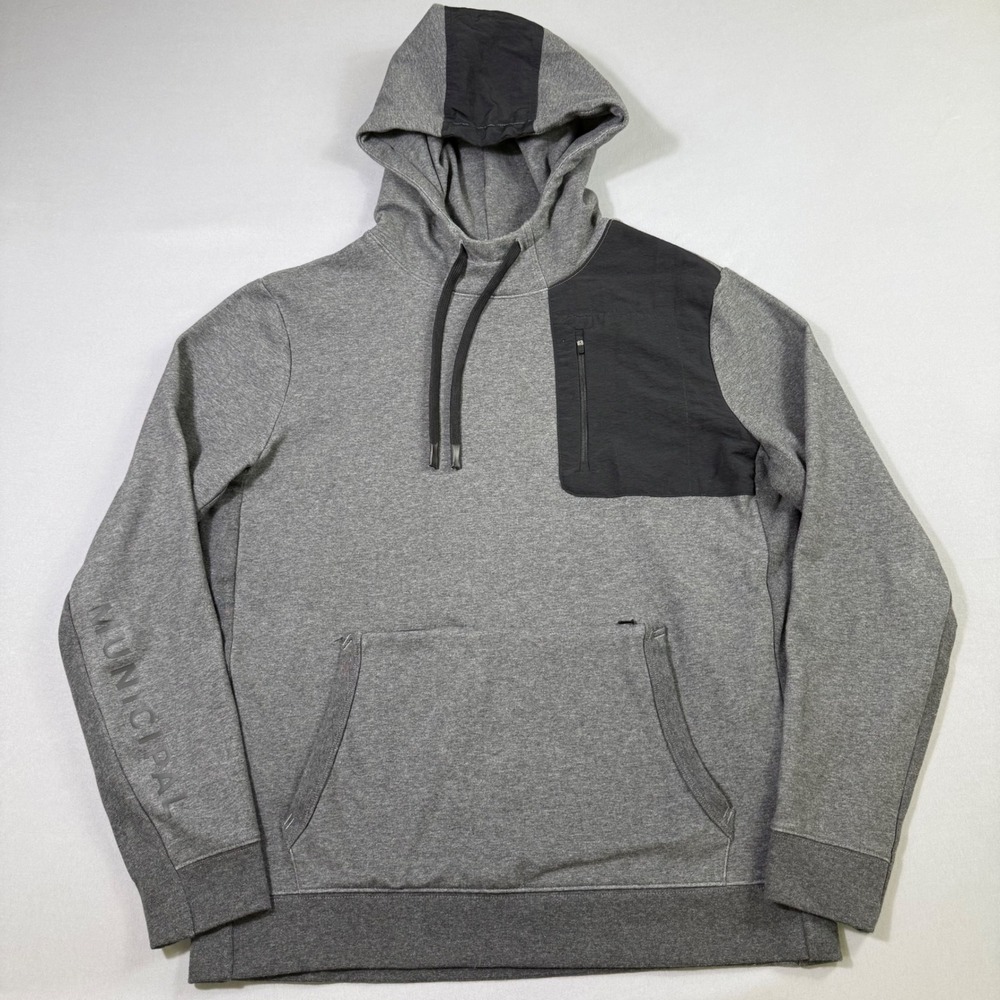 Municipal Hoodie Mens Large Grey Sport Utility Gear Pullover Tech Pocket EUC